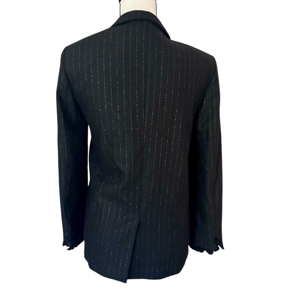 ZADIG & VOLTAIRE Sz S Volly Striped Wool Metallic Blazer Noir Open Fringe Cuffs - Picture 4 of 14
